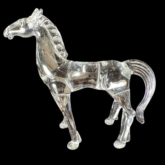 VTG David C Beaubien Clear Art Glass HORSE 1997 desk table decor country - Picture 8 of 10